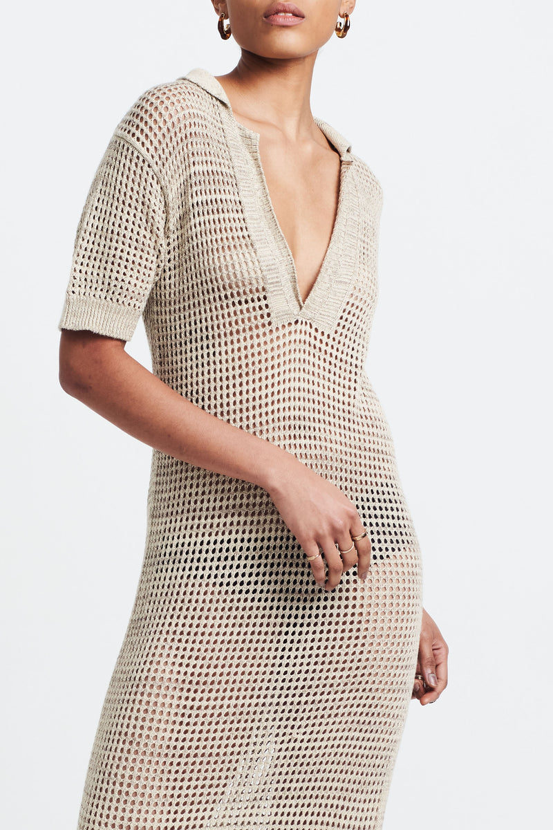 Collared knit dress in silk cotton viscose, slow fashion STUDIO ALTC NODO KNIT DRESS