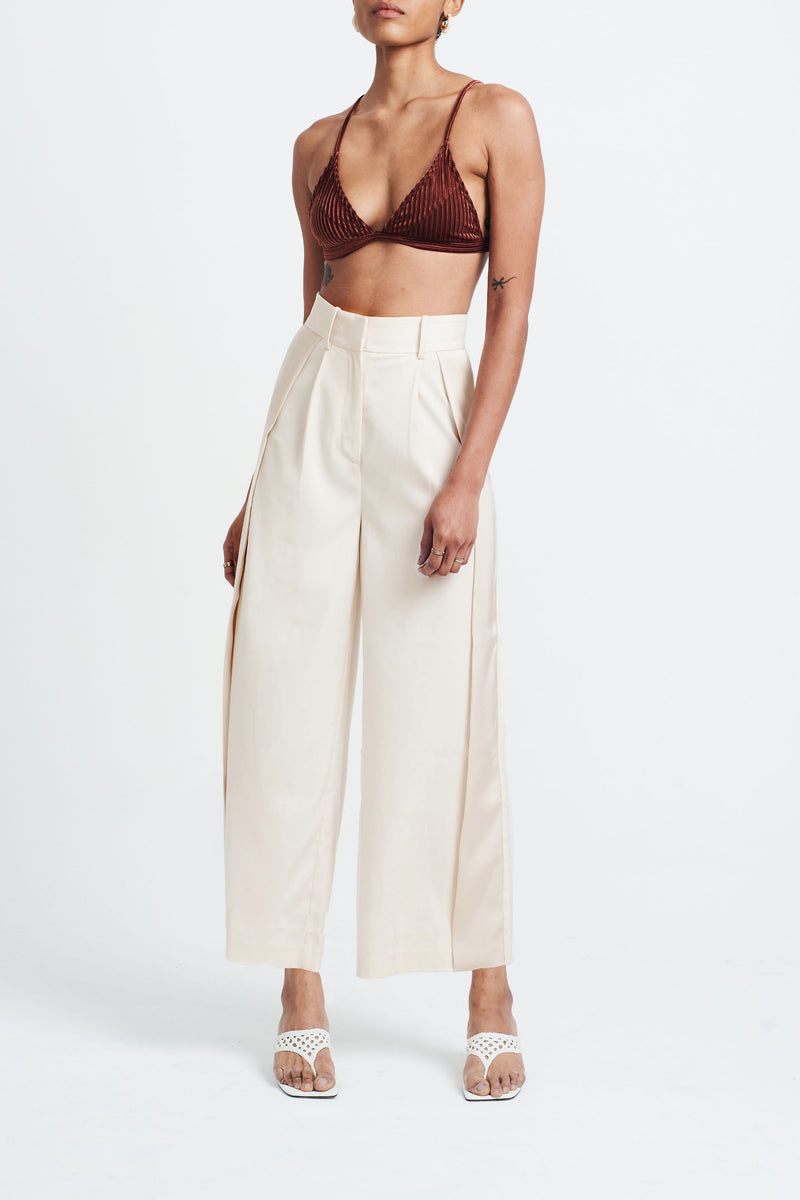 Sophisticated sporty mid waist office pants in ivory STUDIO ALTC SABBIA PANEL TROUSERS