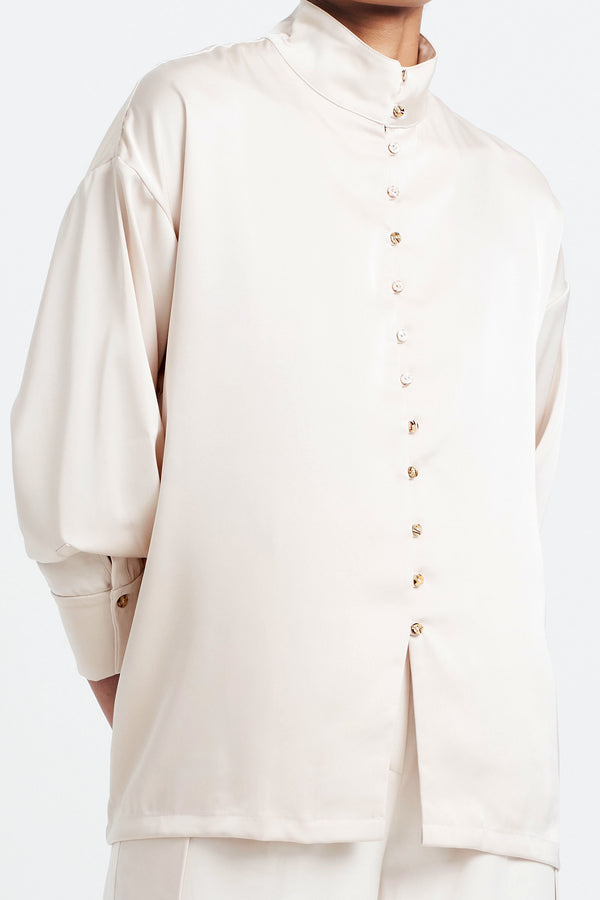 Sustainable work attire multi way styling timeless fashion Singapore STUDIO ALTC SABBIA BUTTON UP SHIRT SAND