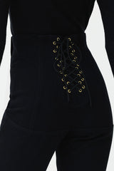 Lace up corset pants, petite fashion, 100% cotton Singapore sustainable fashion brand INCROCIO FLARE TROUSERS