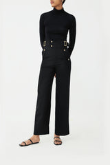 Straight cut high waist office FASCIA BUCKLE TROUSERS by slow fashion brand