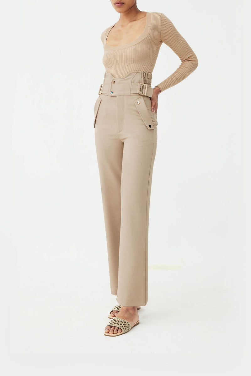 Unique high waist office pants, FASCIA BUCKLE TROUSERS slow fashion brand