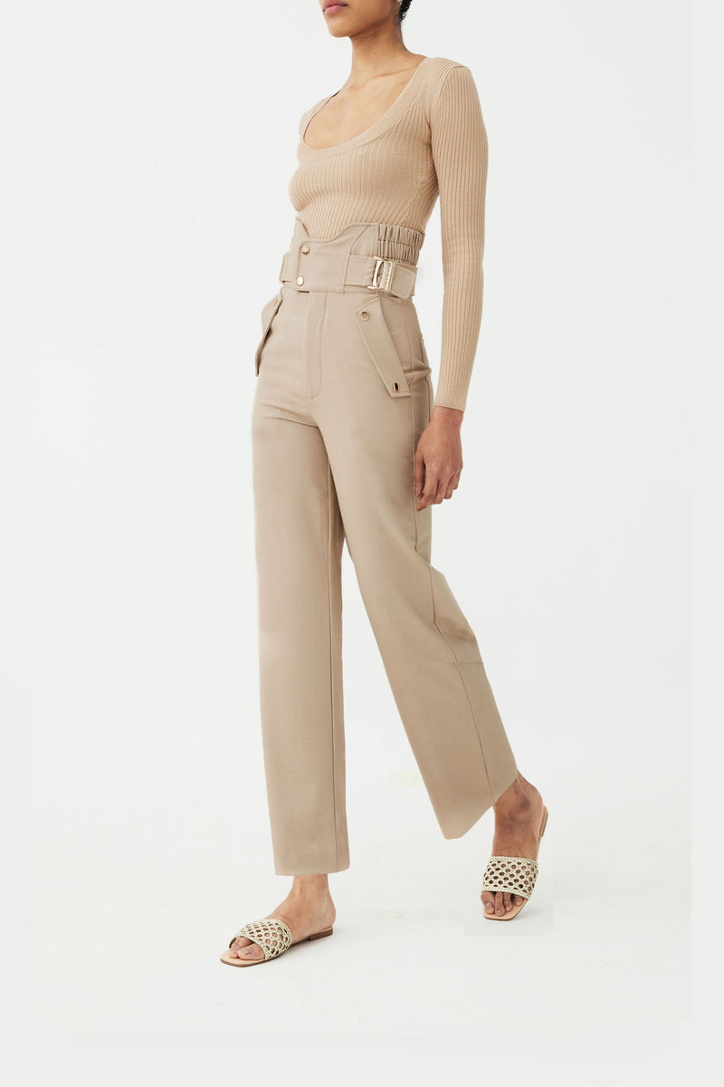 Straight cut high waist office trousers by slow fashion brand FASCIA BUCKLE TROUSERS 