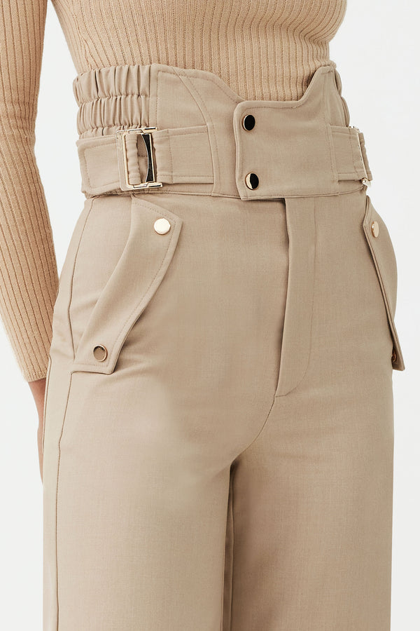 Sophisticated office pants, sustainable fashion brand FASCIA BUCKLE TROUSERS 