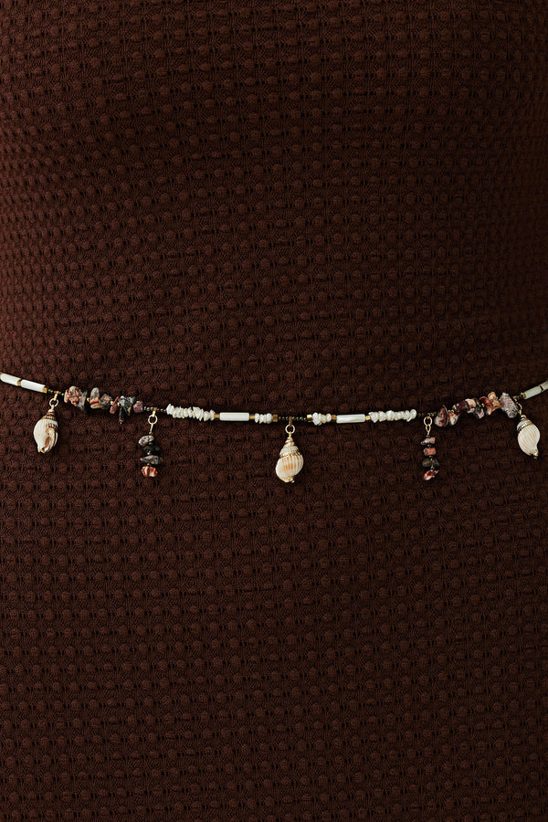 Handcrafted shell and stone beaded waist chain