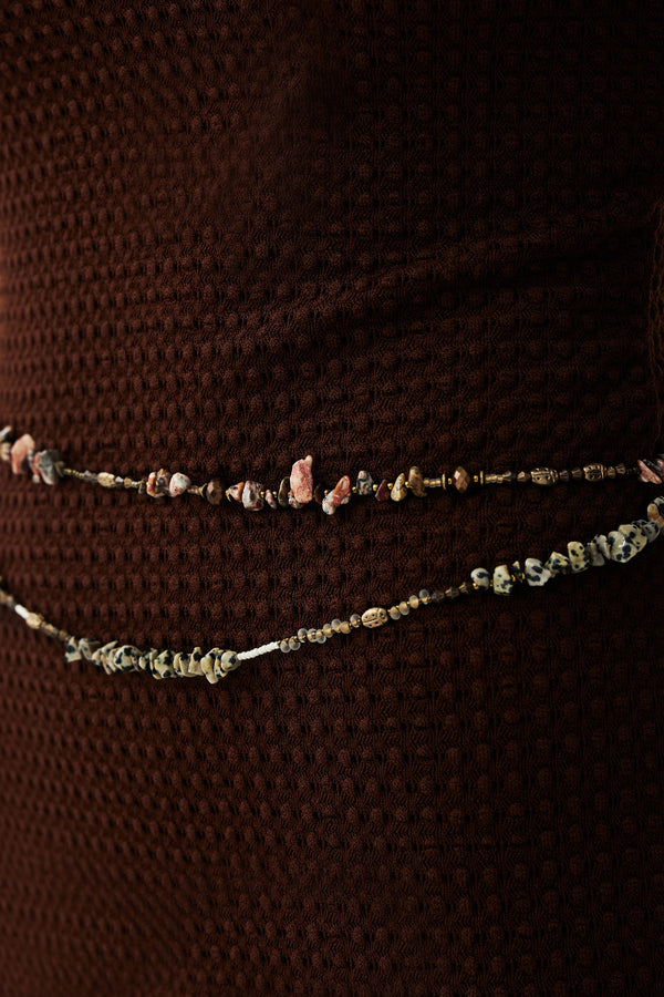 Artisanal handmade waist chain in stone and shell beads